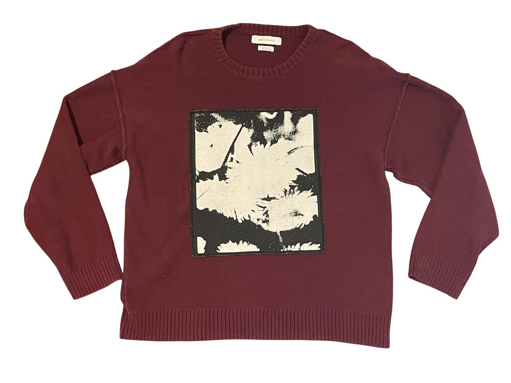 Urban Outfitters Sweater Mens Medium Burgundy Crewneck Floral Pullover Knit